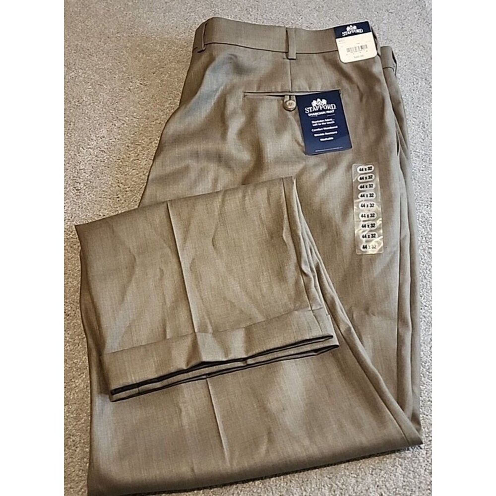 Stafford Mens Sharkskin Pleated Comfort Waistband Pant Size 44"W X 32"L New $60